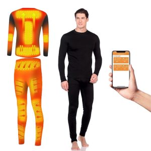 Electric Heated Underwear Set Fleece Lined Thermal Body Suit Men Winter APP Control Temperature Motorcycle Top Pants