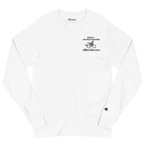Men's White Champion Long Sleeve Shirt - "Electric... Like My Personality" - eBikersDen