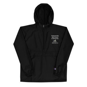 Champion Packable Rain Jacket with Hood – “Powered by Bad Knees & Batteries” – eBikersDen