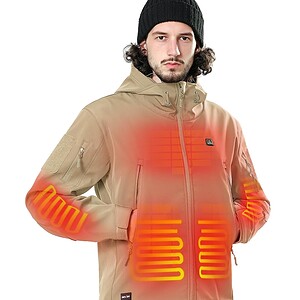 DEWBU Heated Jacket for Men with 12V Battery Pack Winter Outdoor Soft Shell Electric Heating Coat