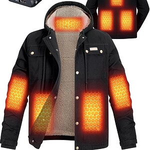 Graphene Canvas Heated Jackets for Men with 12V 18400mAh Battery Pack, Thermal Hooded Work Coat with Sherpa Lining