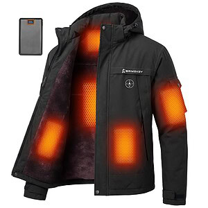 Graphene Heated Jacket for Men with 20000mAh Battery Pack Fleece Lining Mens Heated Coat Waterproof Windproof Skiing