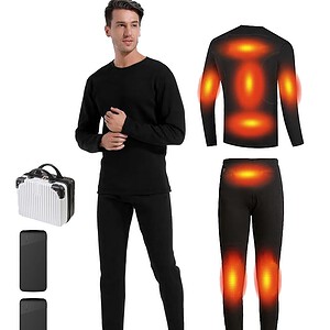 Heated Thermals Underwear Set for Men 8 Heating Zones Heated Pants and Shirt with 2 * 10000mAh Battery