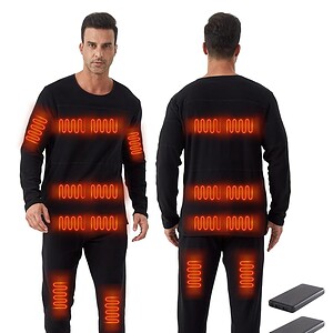 Men's Battery-Powered Heated Thermal Underwear with 2Pcs Batteries, Winter Heated Base Layer Men Hunting (Black, S)